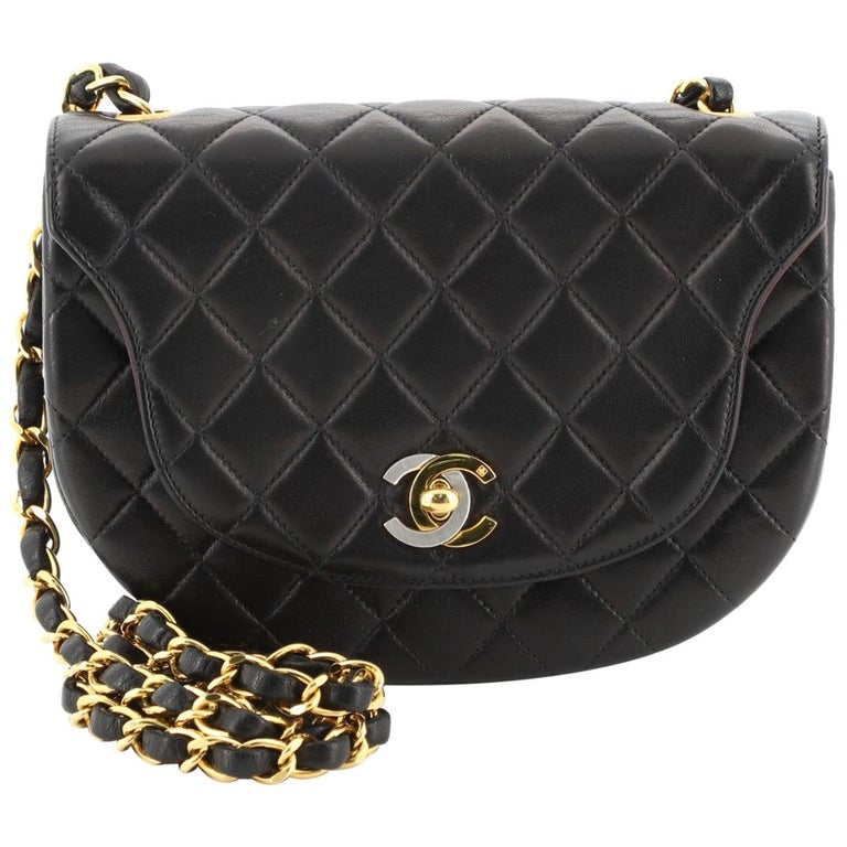 Chanel Vintage Half Moon Two Tone Chain Flap Quilted Lambskin Mini at  1stDibs