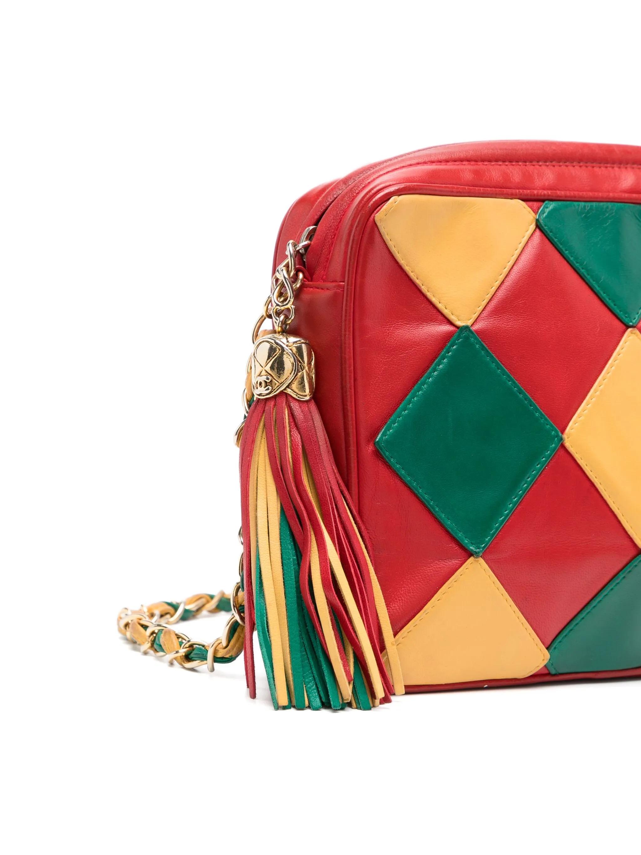 Pink Chanel Vintage Harlequin Tassel Bag For Sale