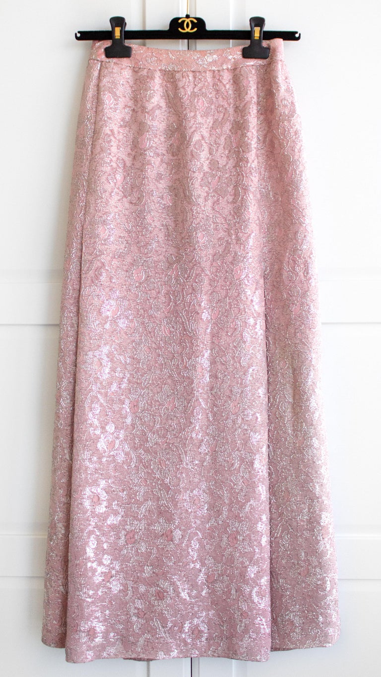 Chanel Vintage Haute Couture 1960s Pink Silver Braided Brocade