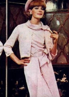 Chanel Vintage Haute Couture 1960s Pink Silver Braided Brocade Jacket Skirt Suit