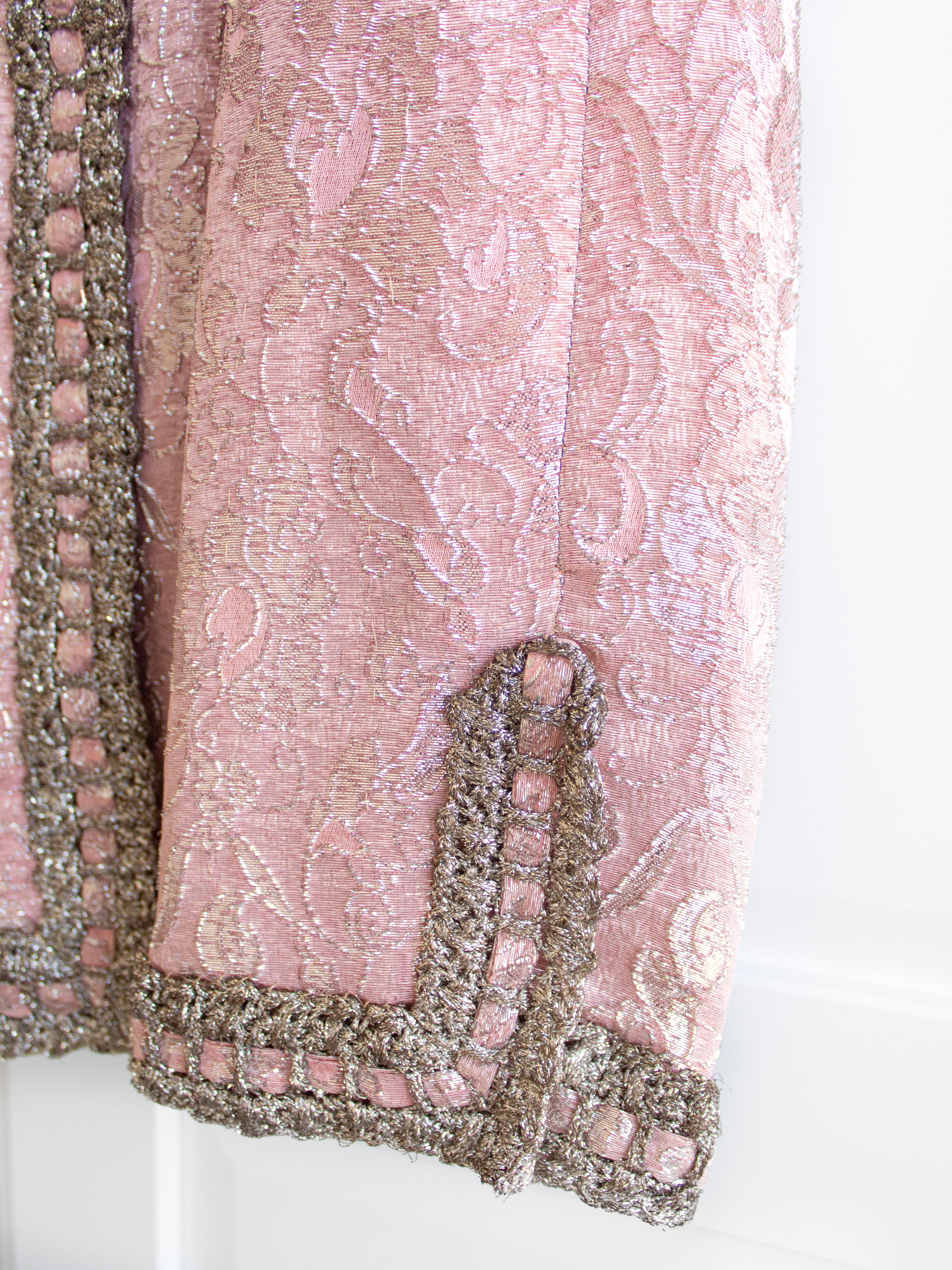 Chanel Vintage Haute Couture 1960s Pink Silver Braided Brocade Jacket Skirt Suit 3