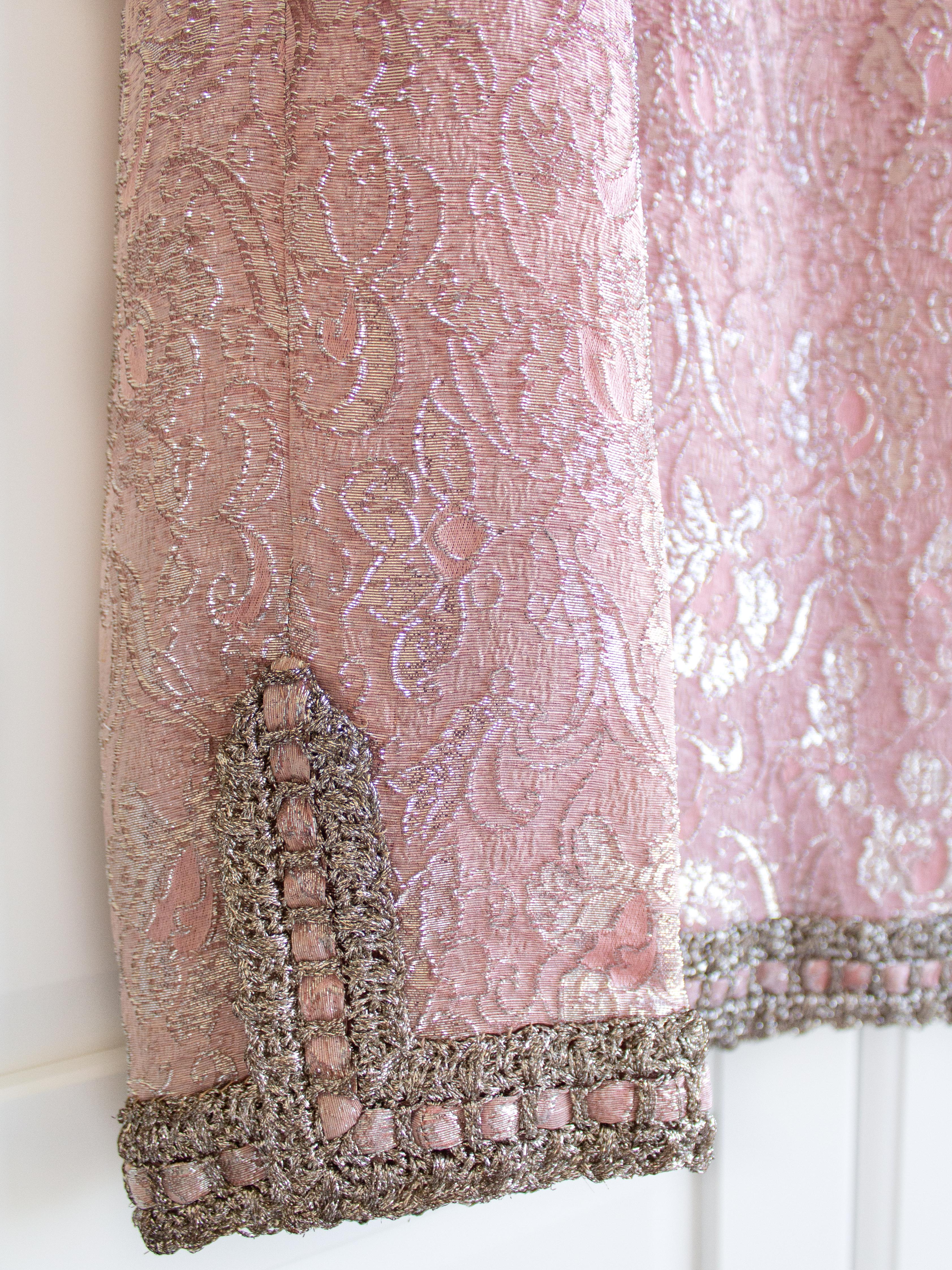 Chanel Vintage Haute Couture 1960s Pink Silver Braided Brocade Jacket Skirt Suit 4