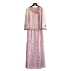 Chanel Vintage Haute Couture 1960s Pink Silver Braided Brocade Jacket Skirt Suit