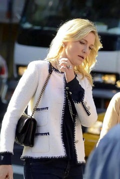 Chanel Vintage Haute Couture 1970s Blue Jasmine White Navy Tweed Jacket Suit