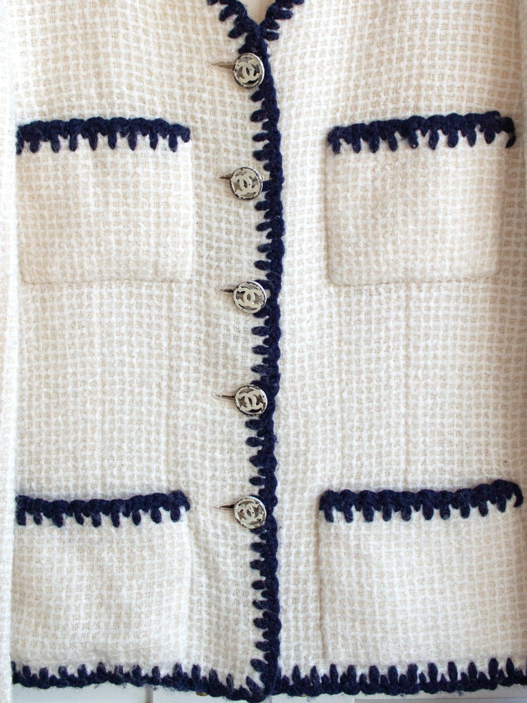 Dress - Wool & silk tweed, navy blue, black & white — Fashion | CHANEL