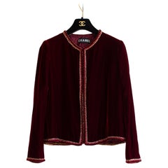 Chanel Vintage Haute Couture 1970s Burgundy Red Velvet Embellished Jacket