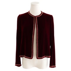 Giacca Chanel Vintage Haute Couture 1970s in velluto rosso bordeaux impreziosito