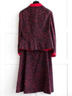 Chanel Vintage Haute Couture 1970s Red Blue Gold Lion Jacket Skirt Suit