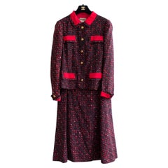 Chanel Vintage Haute Couture 1970s Red Blue Gold Lion Jacket Skirt Suit