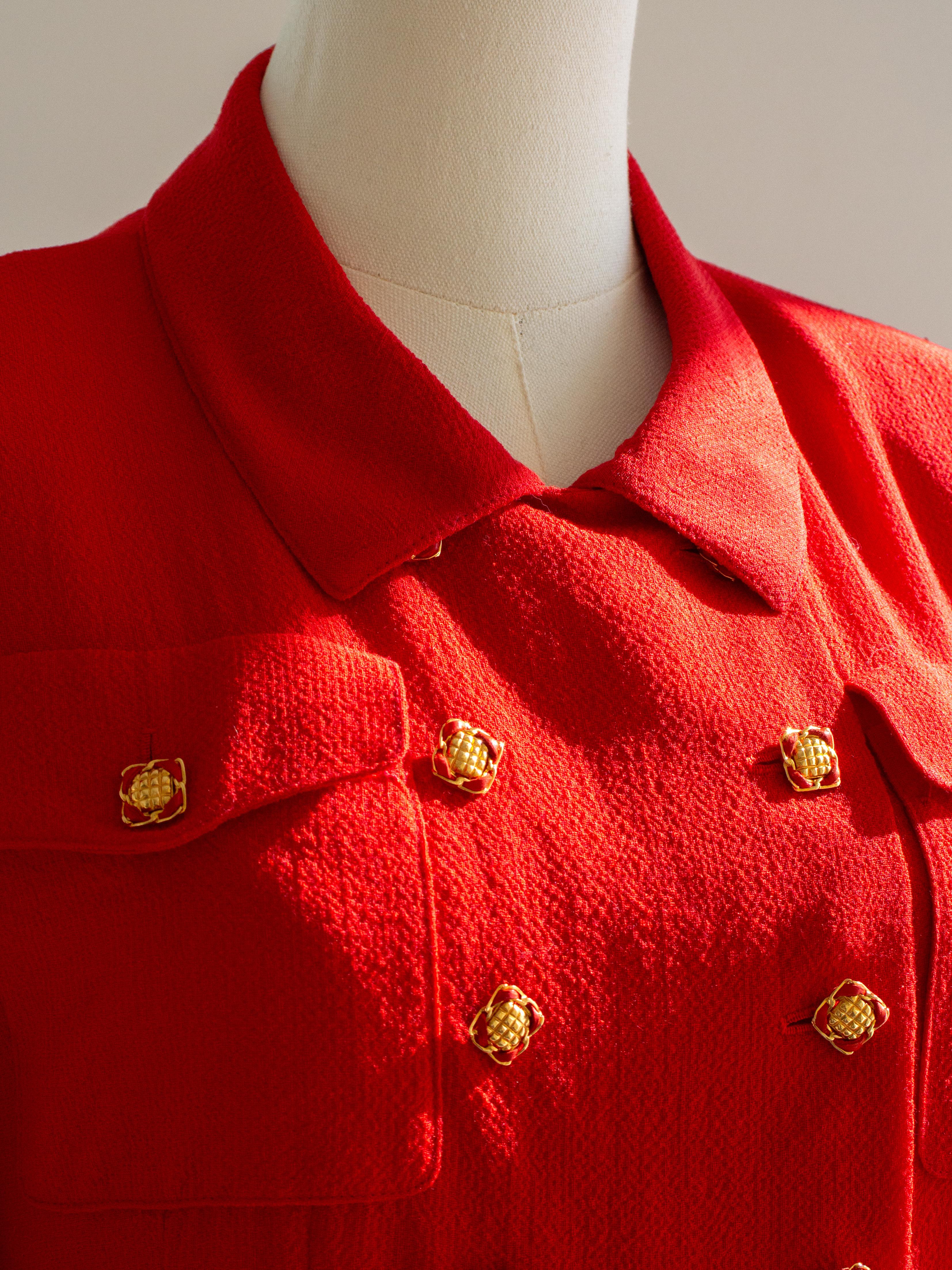 Chanel Vintage Alta Costura Otoño/Invierno 1988 Vestido Rojo Cadena Dorada en venta 4