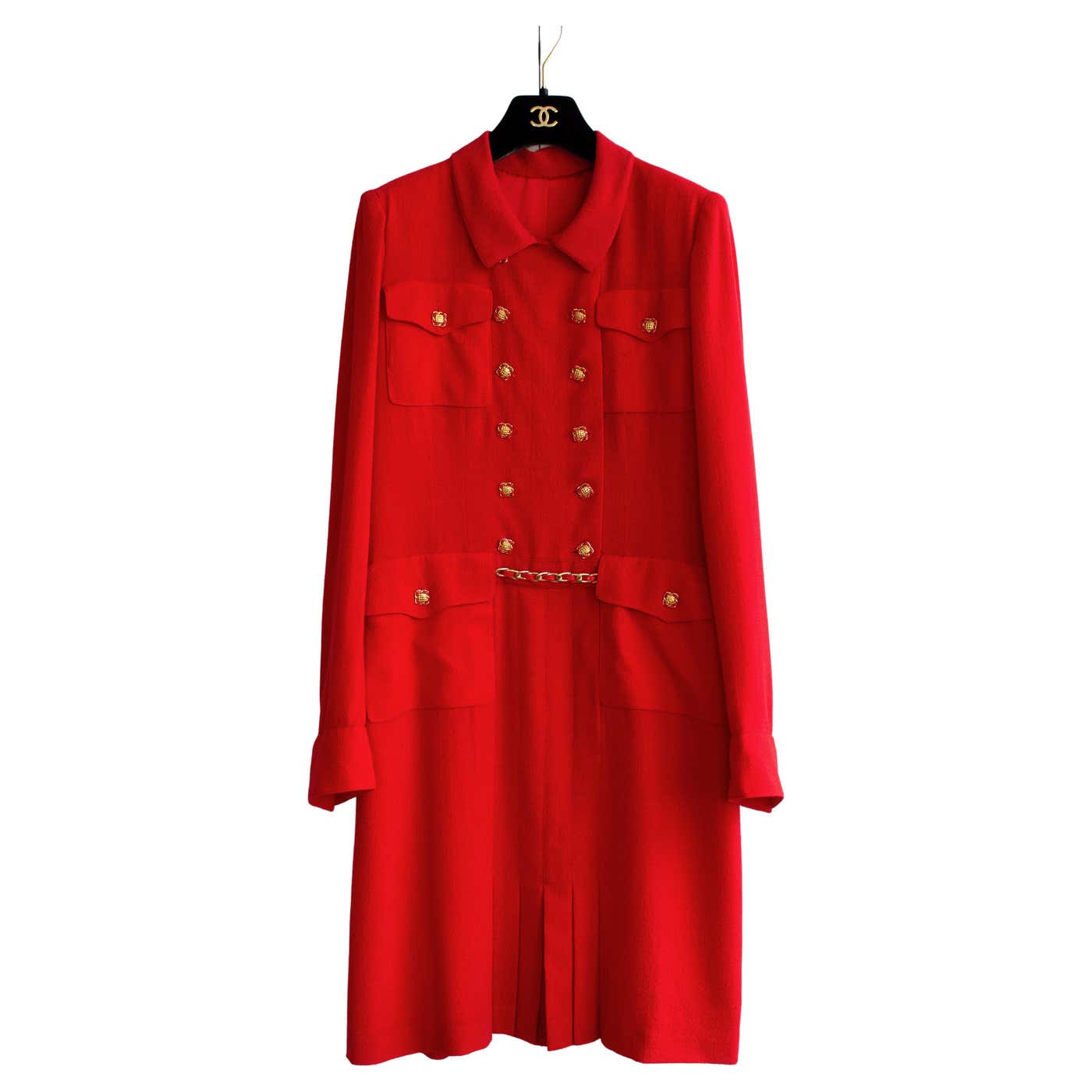 Chanel Vintage Haute Couture Fall/Winter 1988 Red Gold Chain Dress For ...