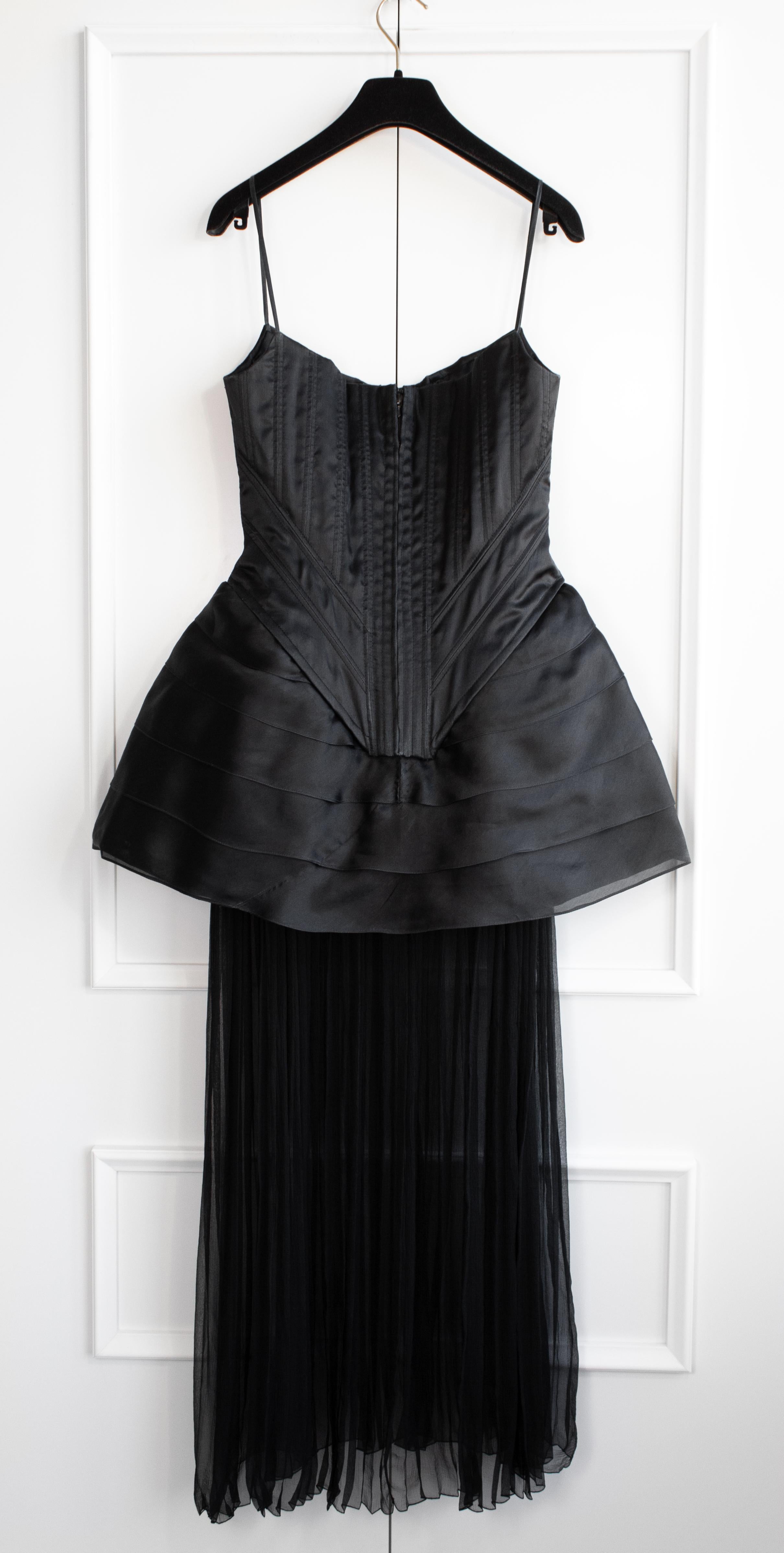 Chanel Vintage Haute Couture Fall/Winter 1992 Black Satin Corset Gown Dress For Sale 2