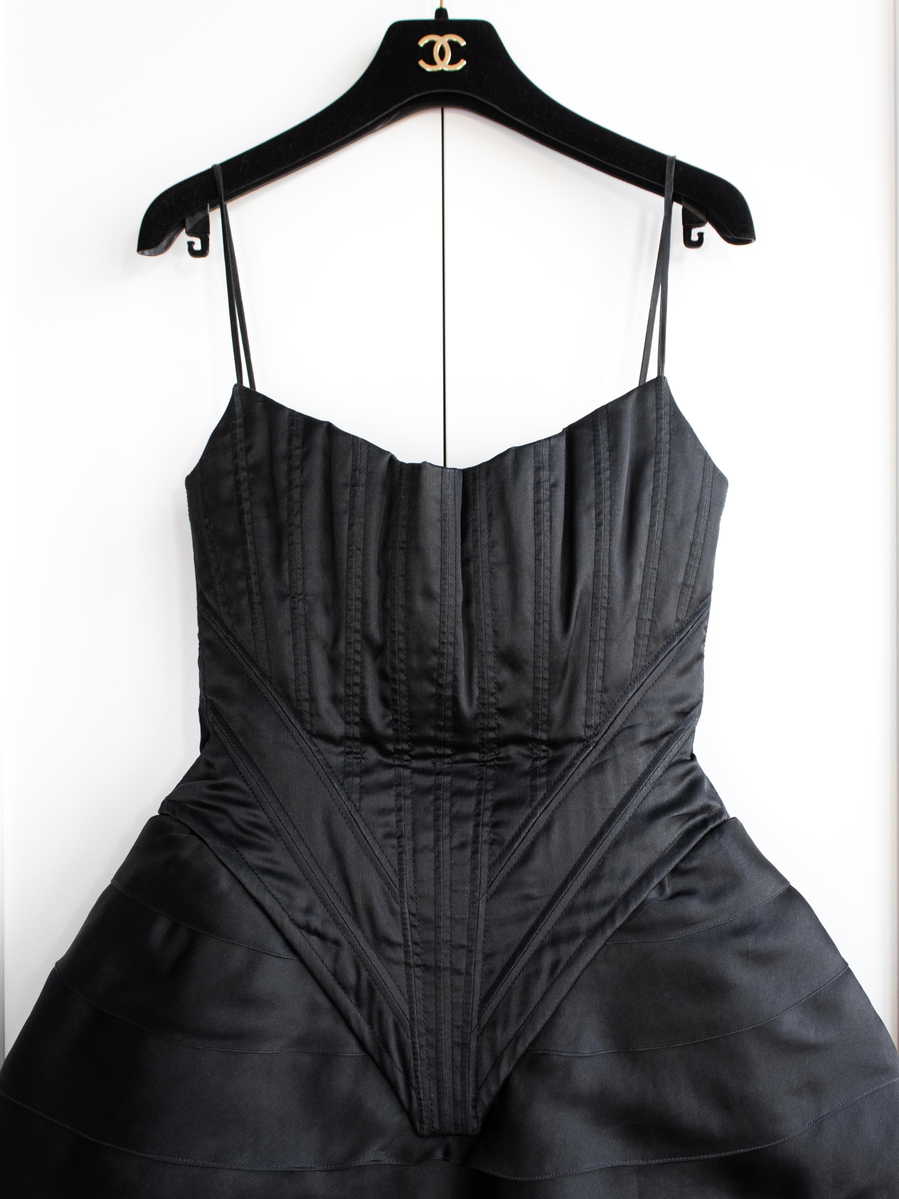 Chanel Vintage Haute Couture Fall/Winter 1992 Black Satin Corset Gown Dress For Sale 3