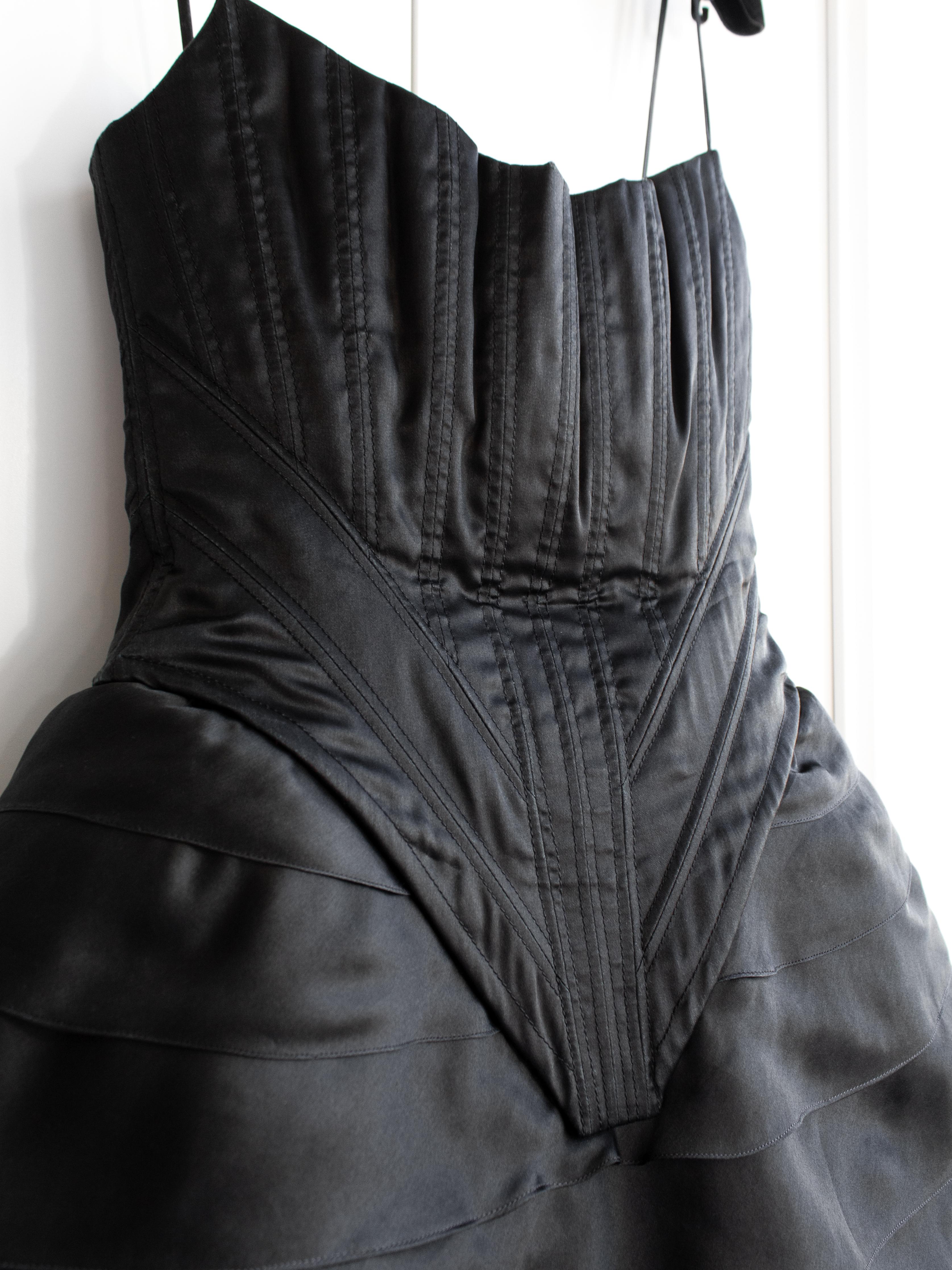 Chanel Vintage Haute Couture Fall/Winter 1992 Black Satin Corset Gown Dress For Sale 4