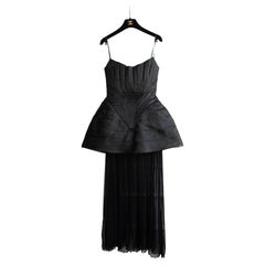 Chanel Antique Haute Couture Fall/Winter 1992 Black Satin Corset Gown Dress