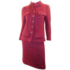 Chanel Vintage Haute Couture raspberry color skirt suit