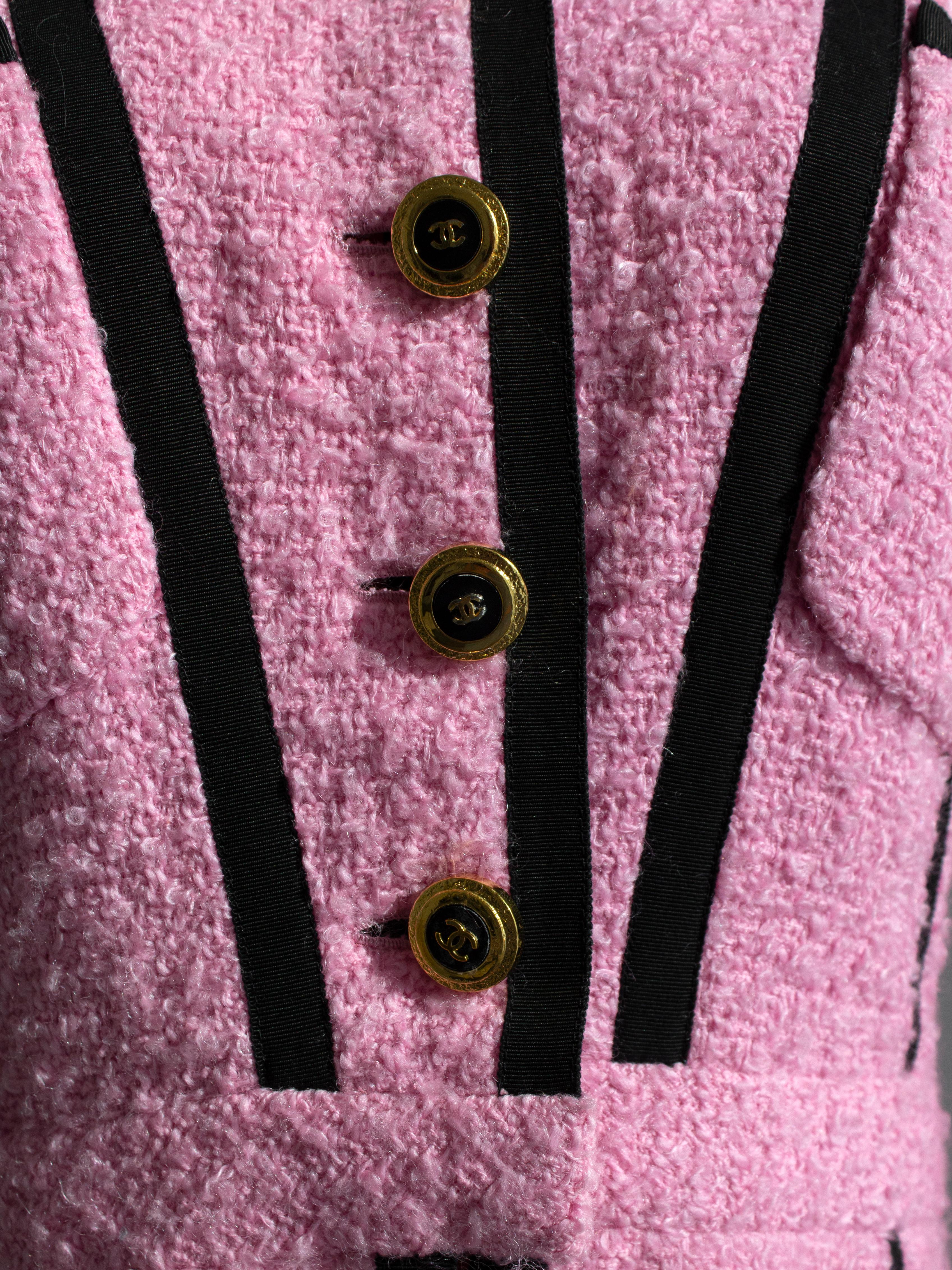 Chanel Vintage Haute Couture S/S 1991 Pink Black Tweed CC Jacket 6