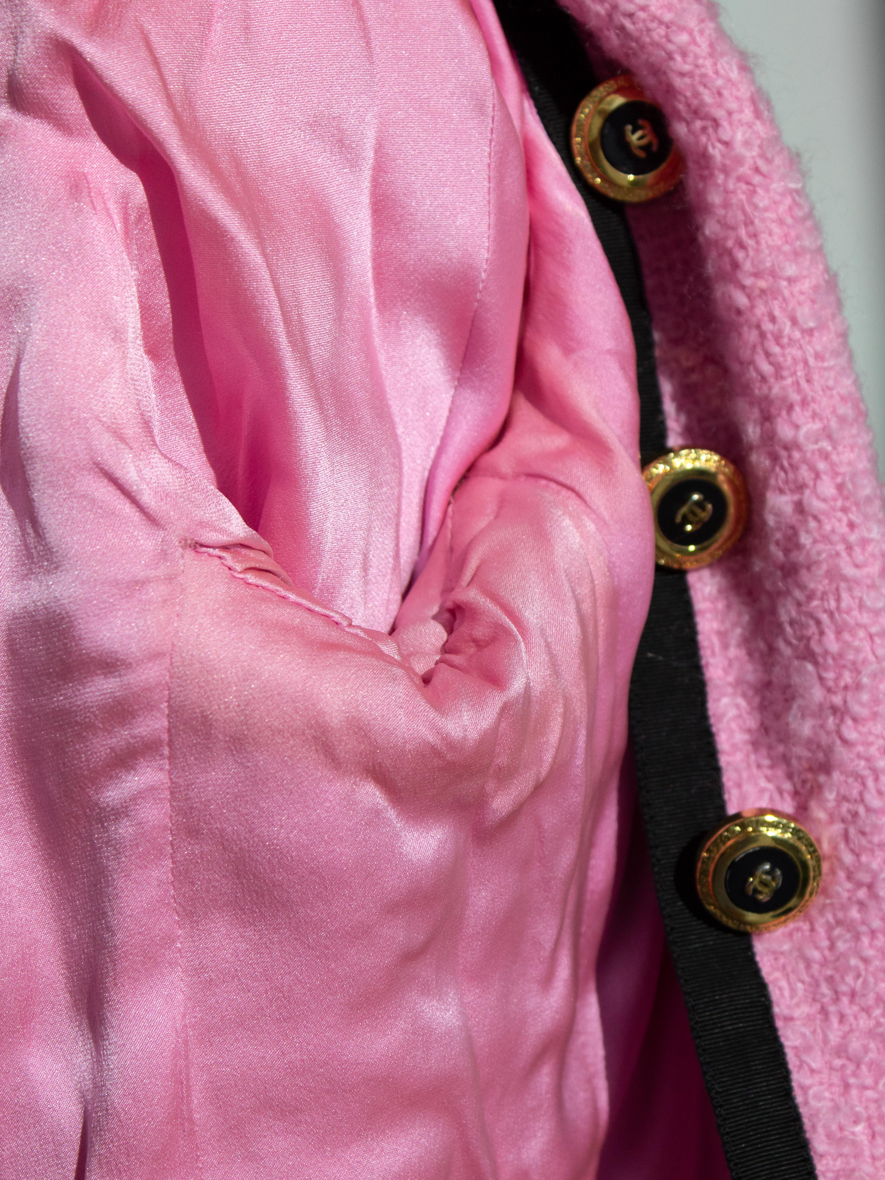 Chanel Vintage Haute Couture S/S 1991 Pink Black Tweed CC Jacket 9