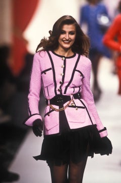 Chanel Vintage Haute Couture S/S 1991 Pink Black Tweed CC Jacket