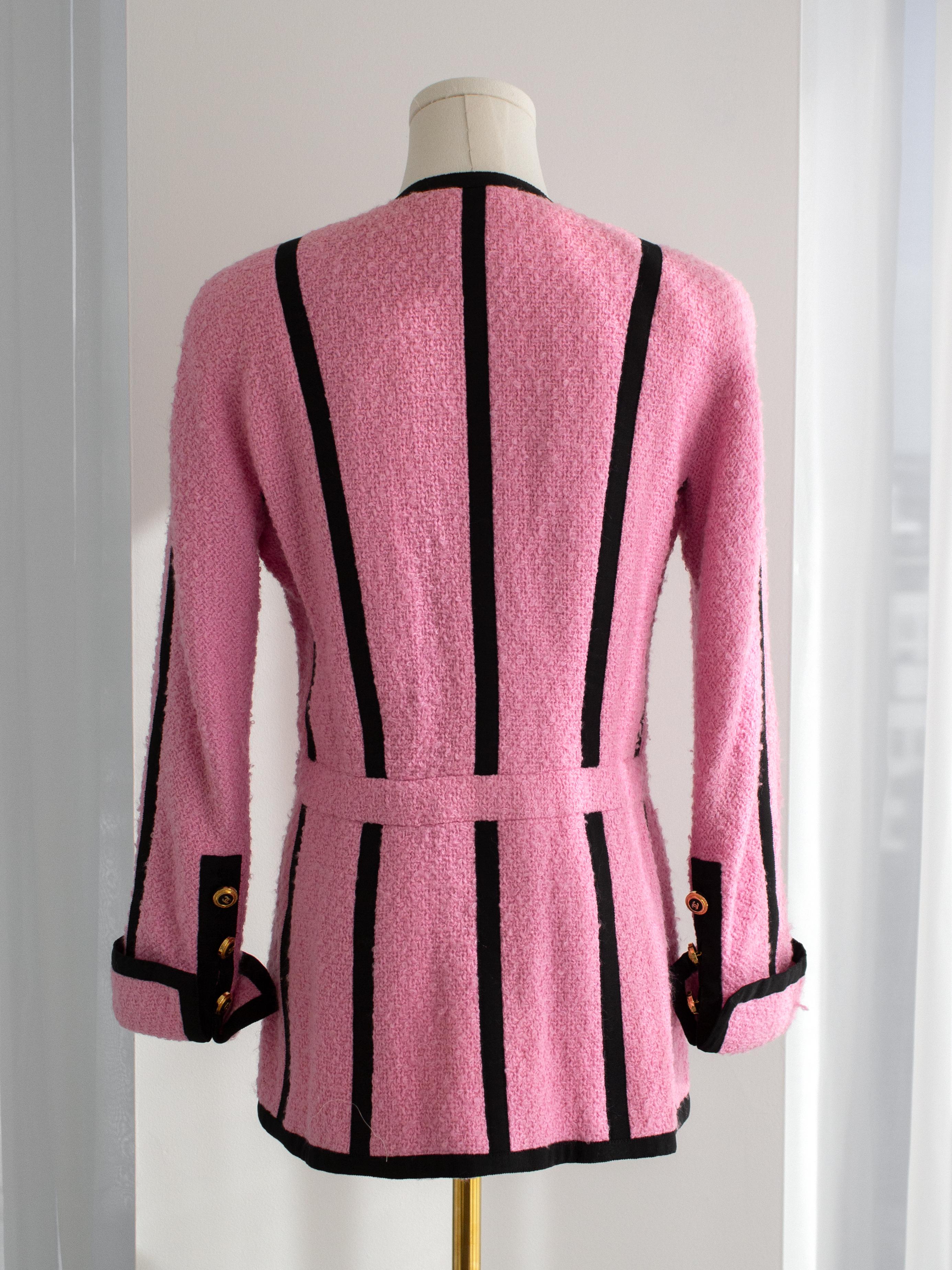 Chanel Vintage Haute Couture S/S 1991 Pink Black Tweed CC Jacket 2