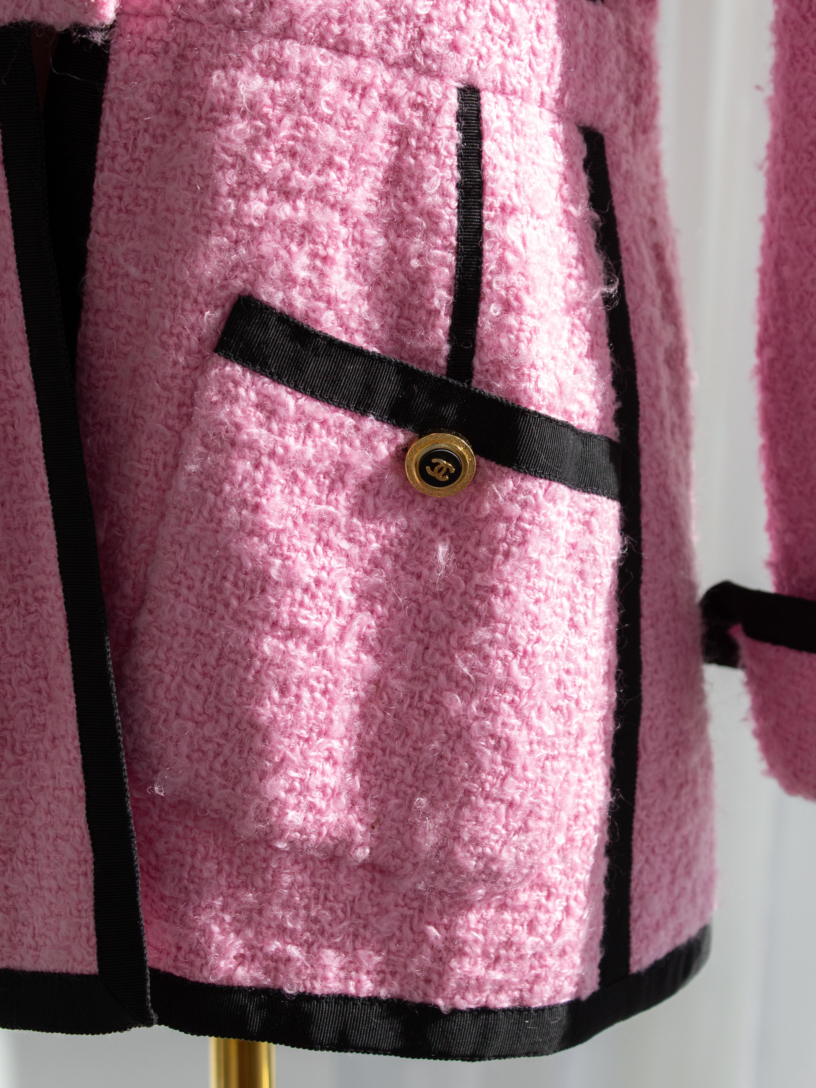Chanel Vintage Haute Couture S/S 1991 Pink Black Tweed CC Jacket 5