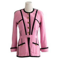 Chanel Vintage Haute Couture S/S 1991 Pink Black Tweed CC Jacket
