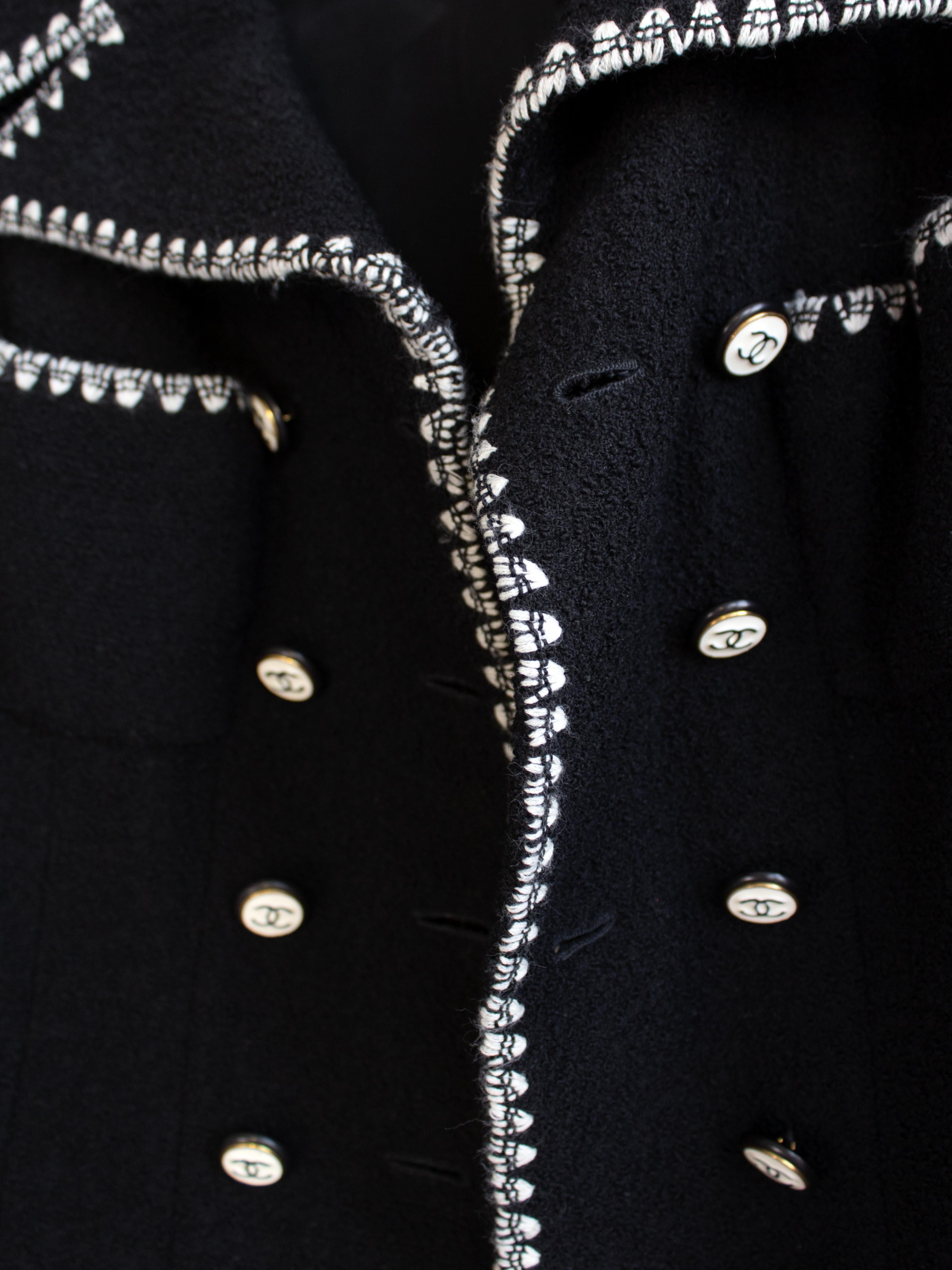Chanel Vintage Haute Couture F/S 1995 Schwarz Weiß CC Tweed Jacke Rock Anzug 7