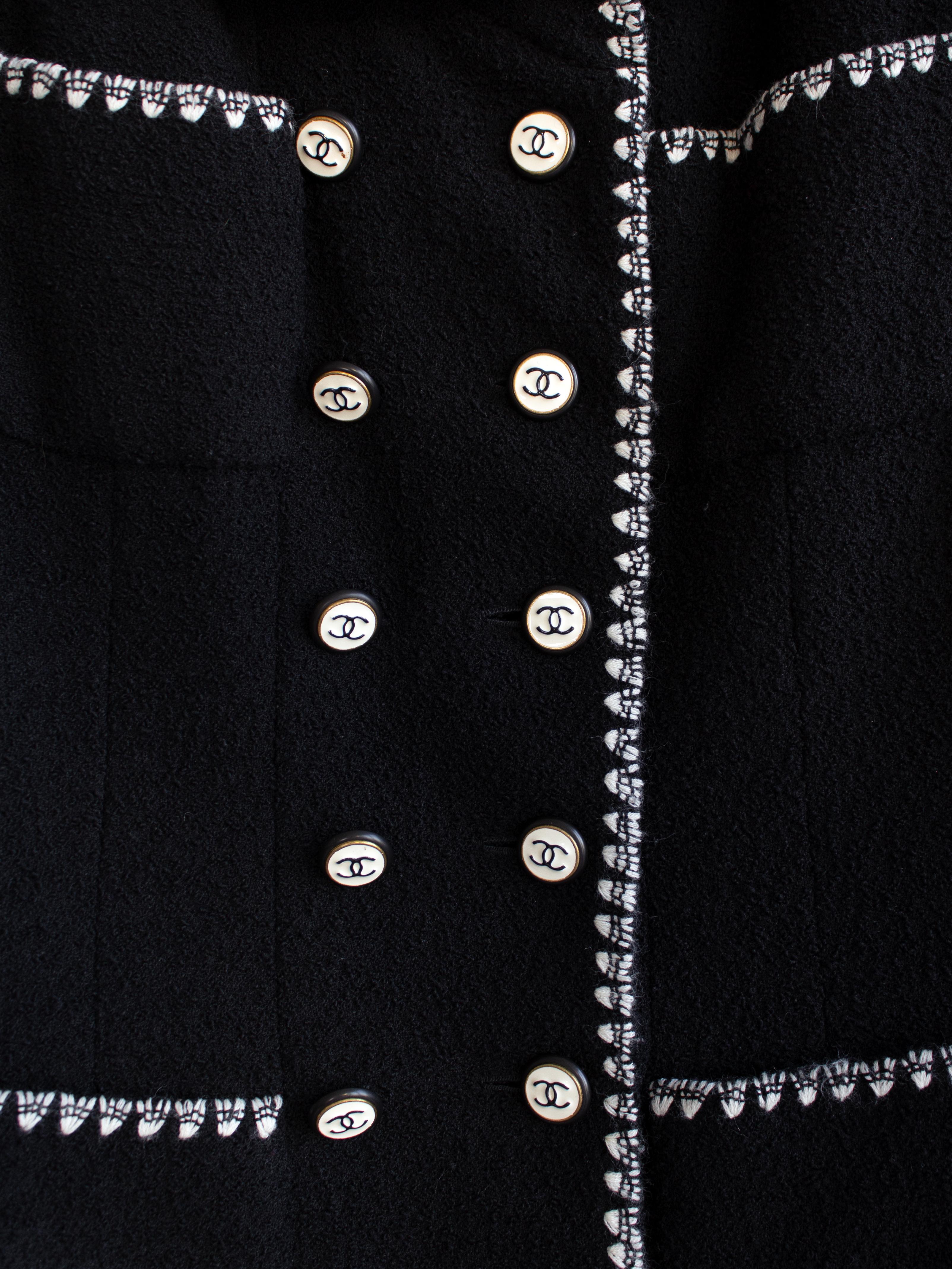 Chanel Vintage Haute Couture S/S 1995 Black White CC Tweed Jacket Skirt Suit 8