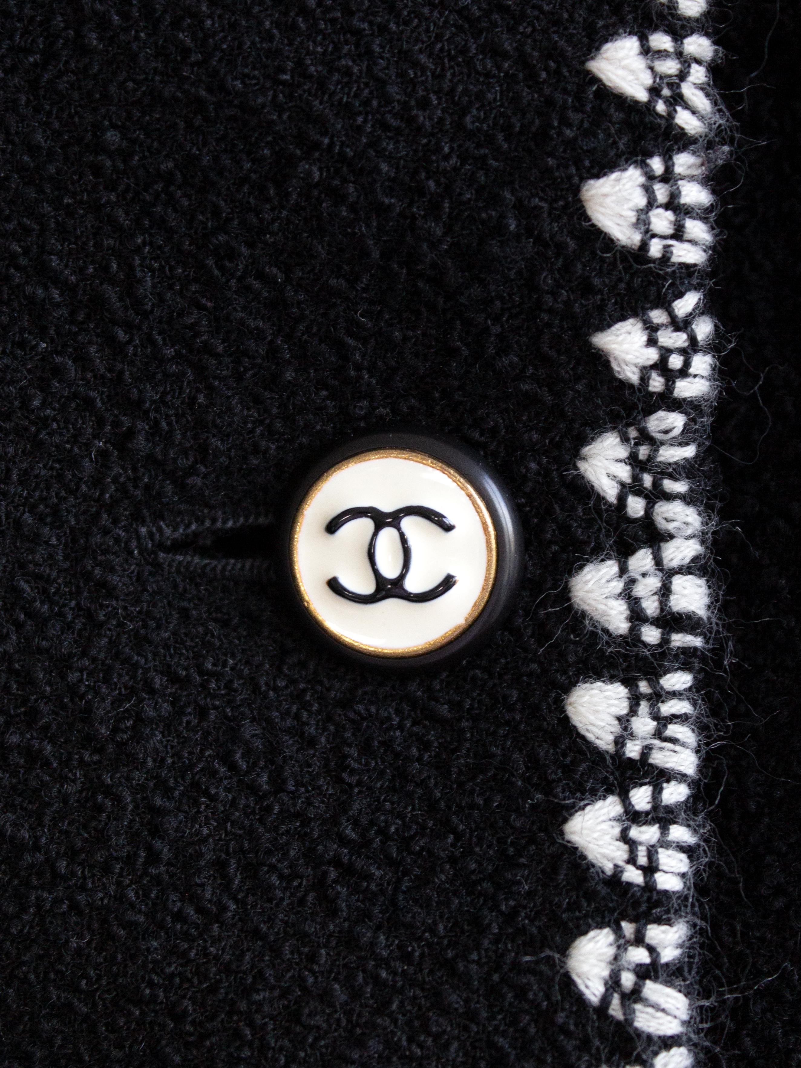 Chanel Vintage Haute Couture F/S 1995 Schwarz Weiß CC Tweed Jacke Rock Anzug 9