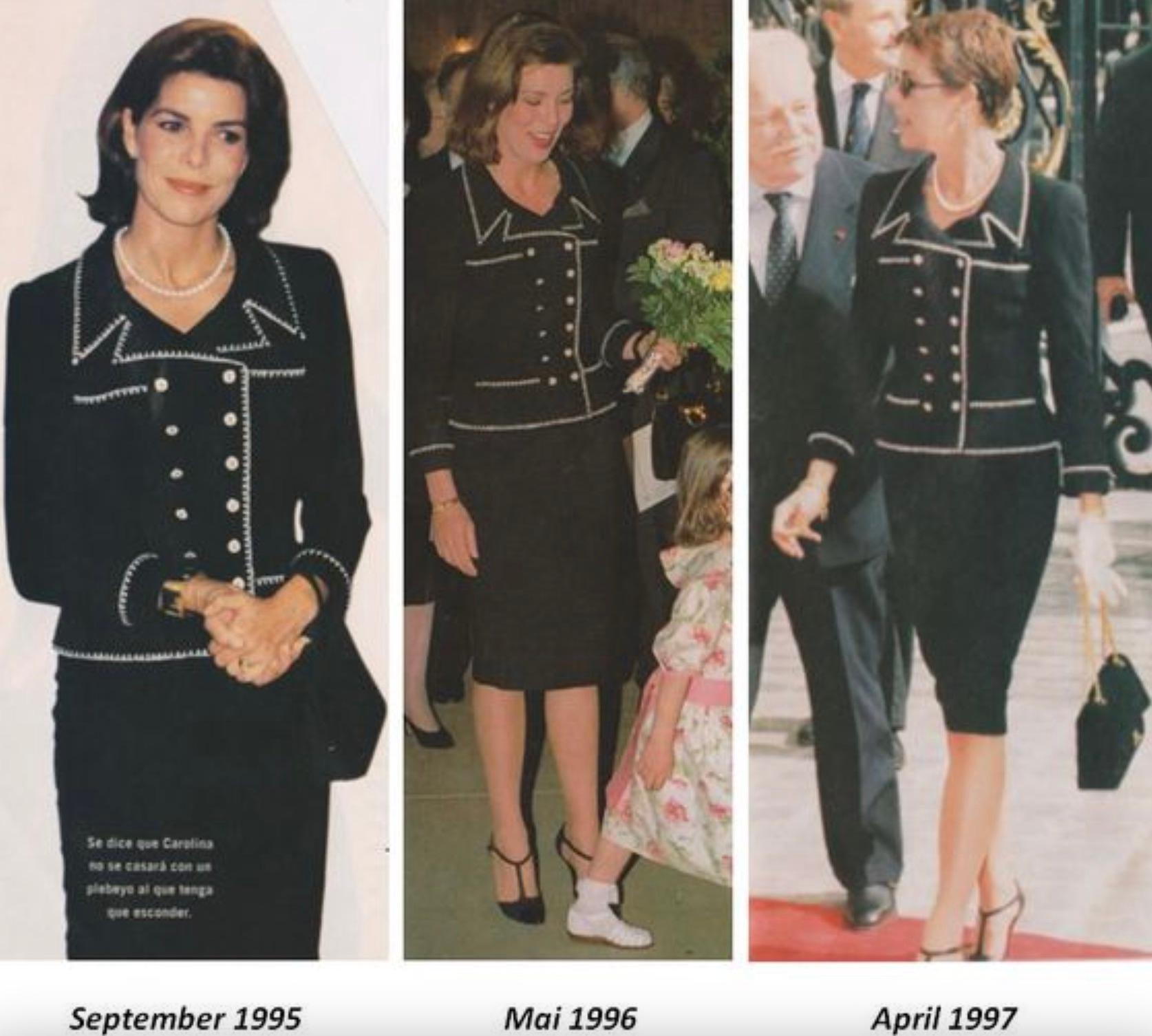 Chanel Vintage Haute Couture F/S 1995 Schwarz Weiß CC Tweed Jacke Rock Anzug 1