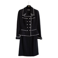 Chanel Vintage Haute Couture S/S 1995 Black White CC Tweed Jacket Skirt Suit