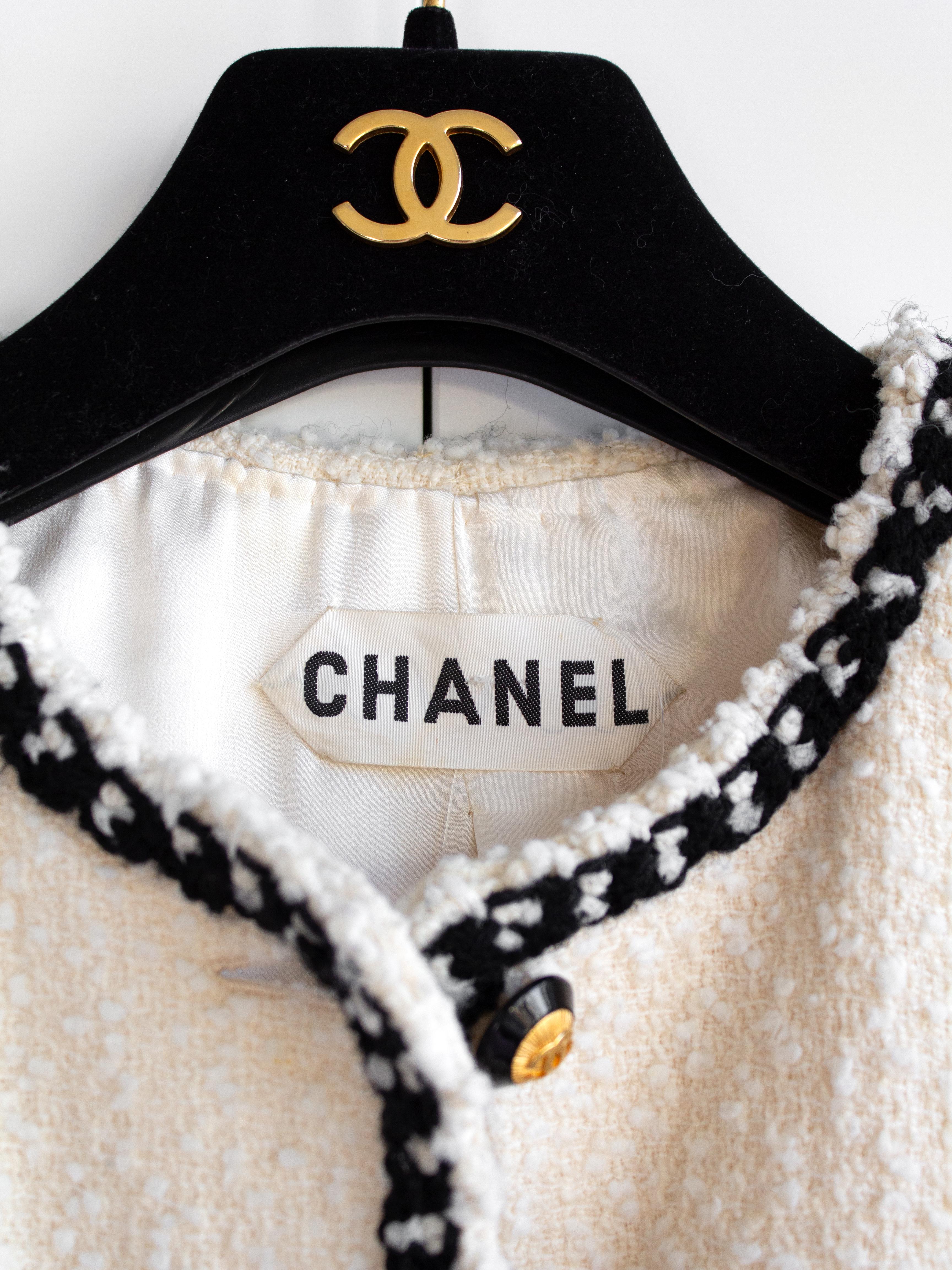 Chanel Vintage Haute Couture Frühjahr/Sommer 1995 Ecru Weiß Schwarz Tweed Jacke 6
