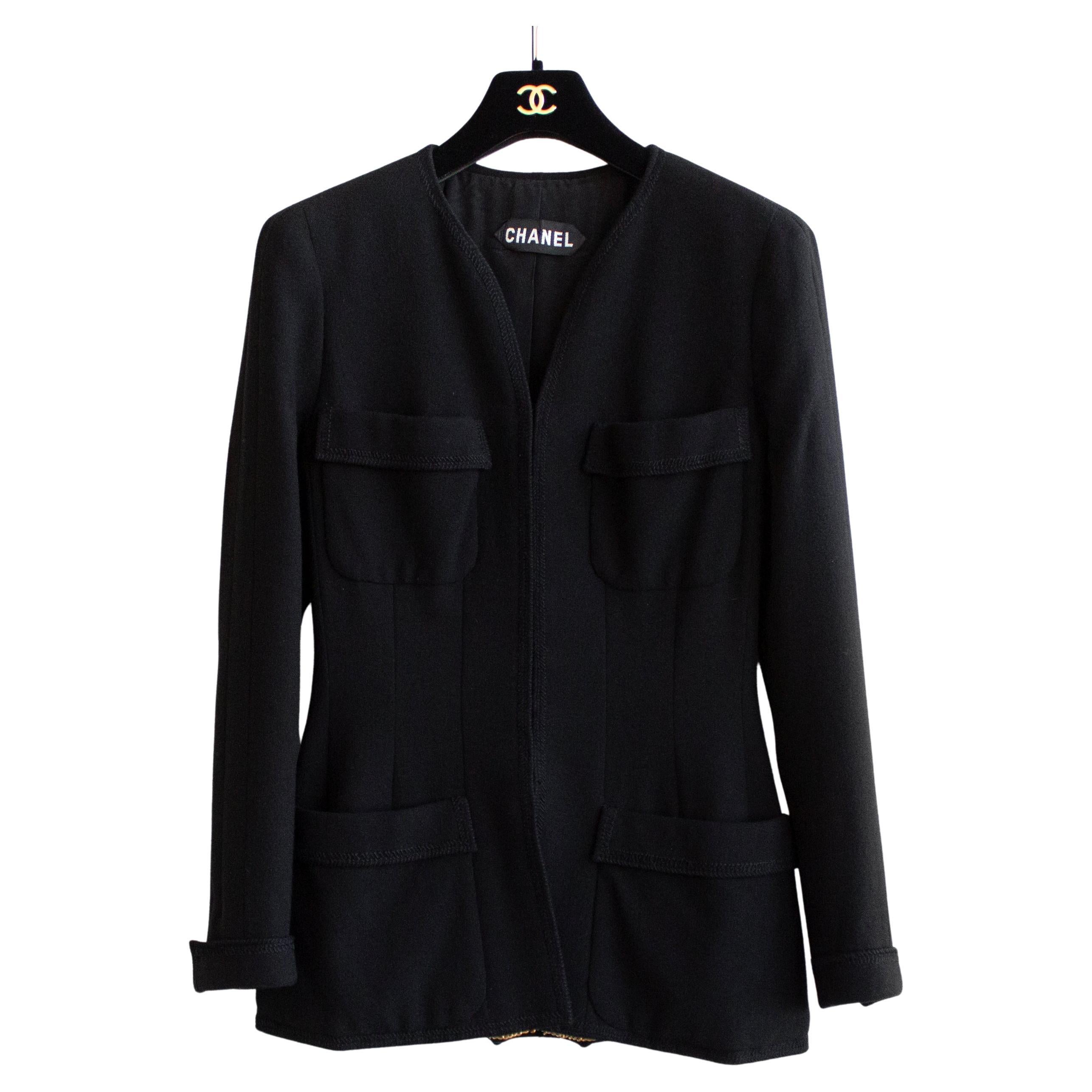 Chanel Vintage Haute Couture Spring/Summer 1996 Classic LBJ Black Blazer Jacket For Sale