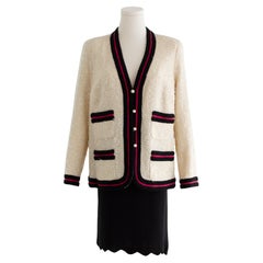 Chanel Vintage Haute Couture SS1997 White Ecru Black Raspberry Tweed Jacket Suit