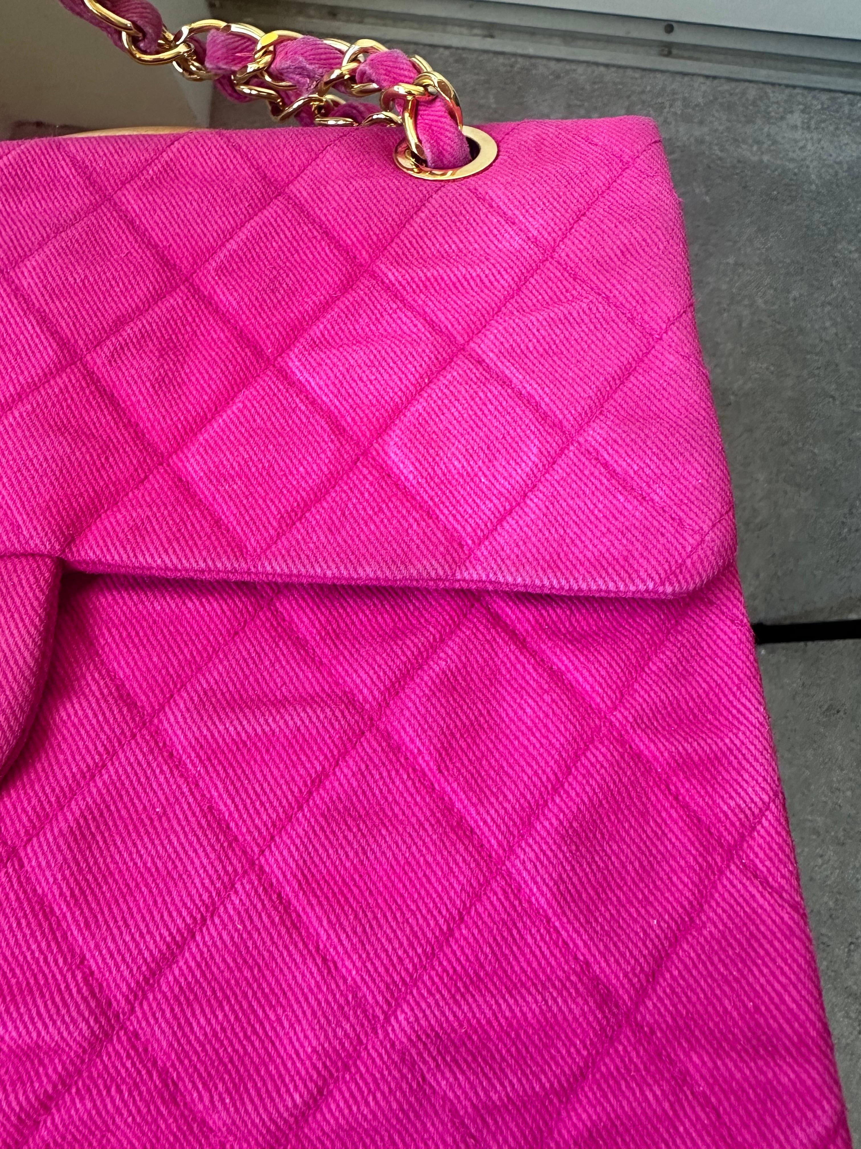 Women's or Men's Chanel Vintage Hot Pink Denim Maxi