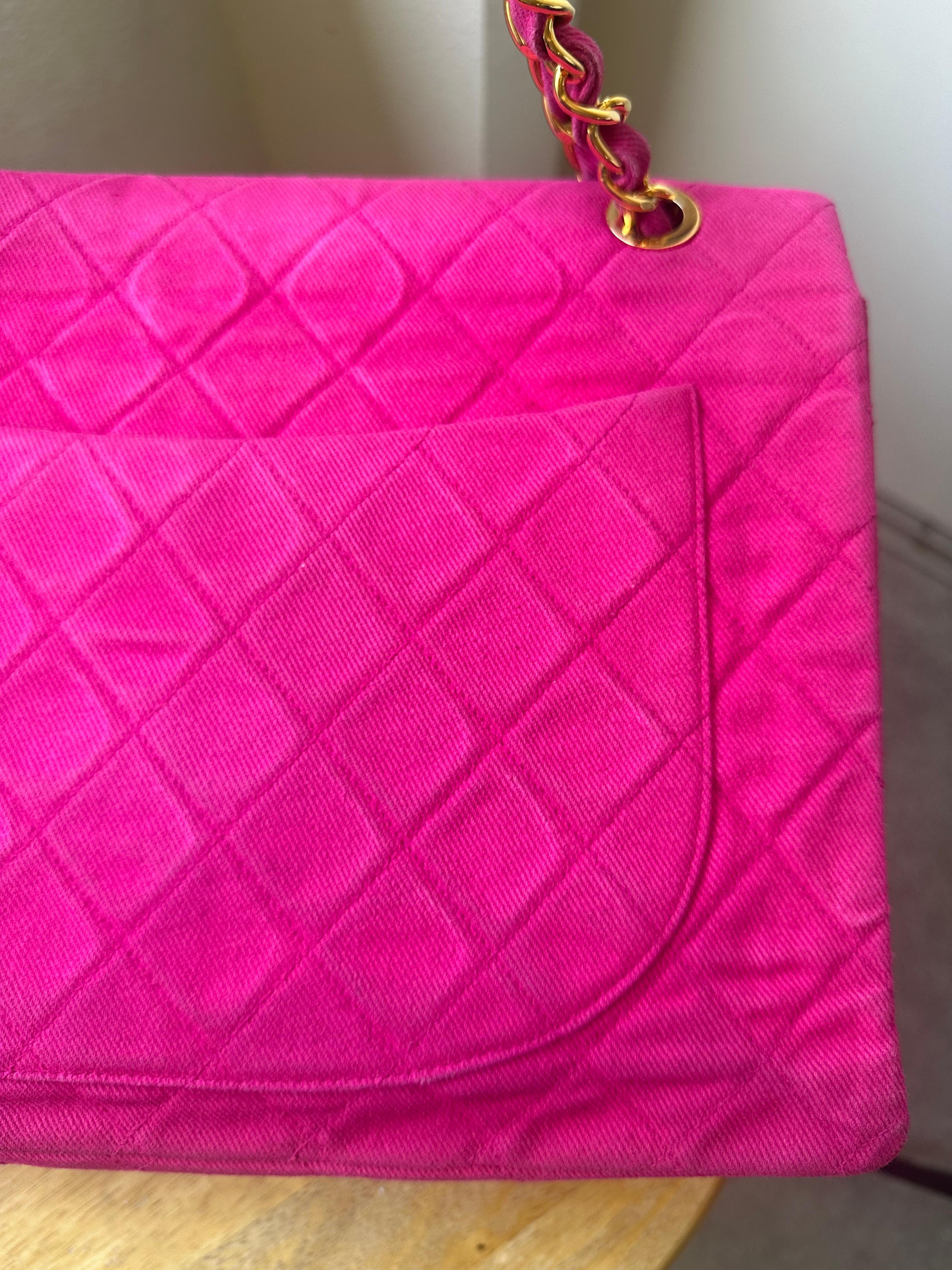 Chanel Vintage Hot Pink Denim Maxi For Sale 5