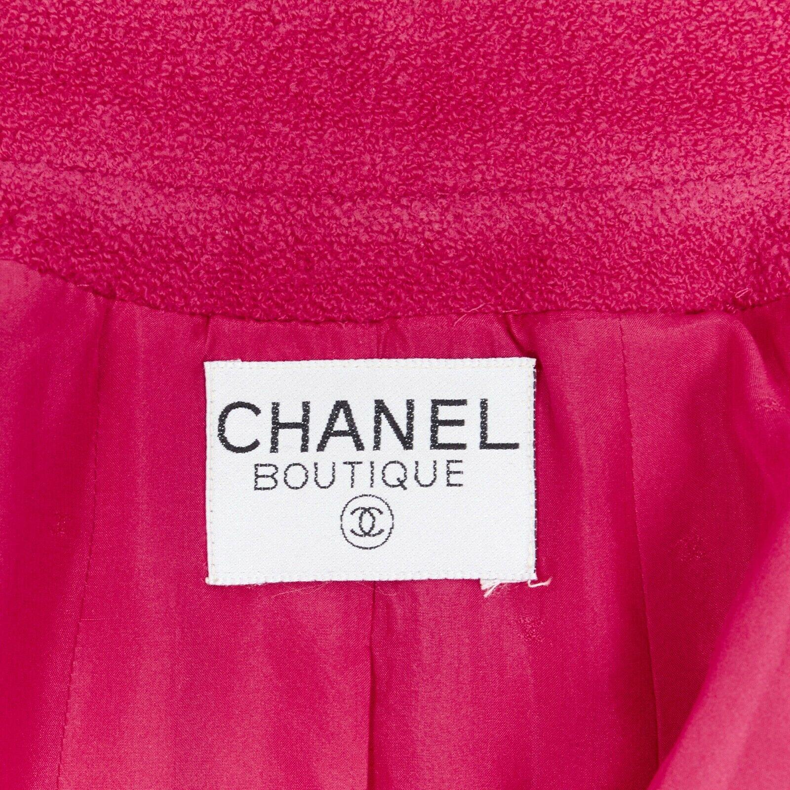 CHANEL vintage hot pink wool boucle black trim 4-pocket gold button-up jacket 2