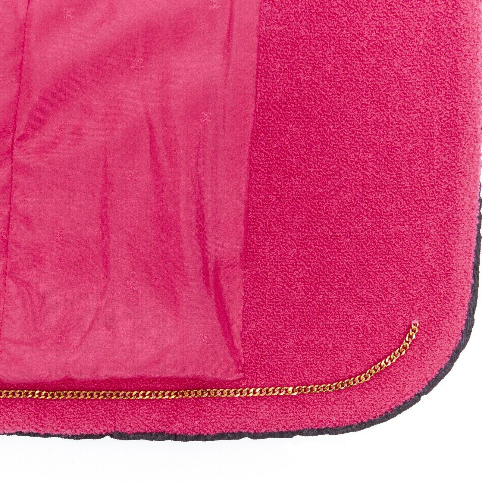 CHANEL vintage hot pink wool boucle black trim 4-pocket gold button-up jacket 3