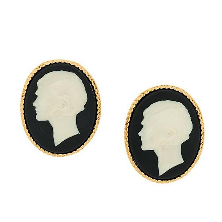 Chanel Vintage huge cameo portrait earrings