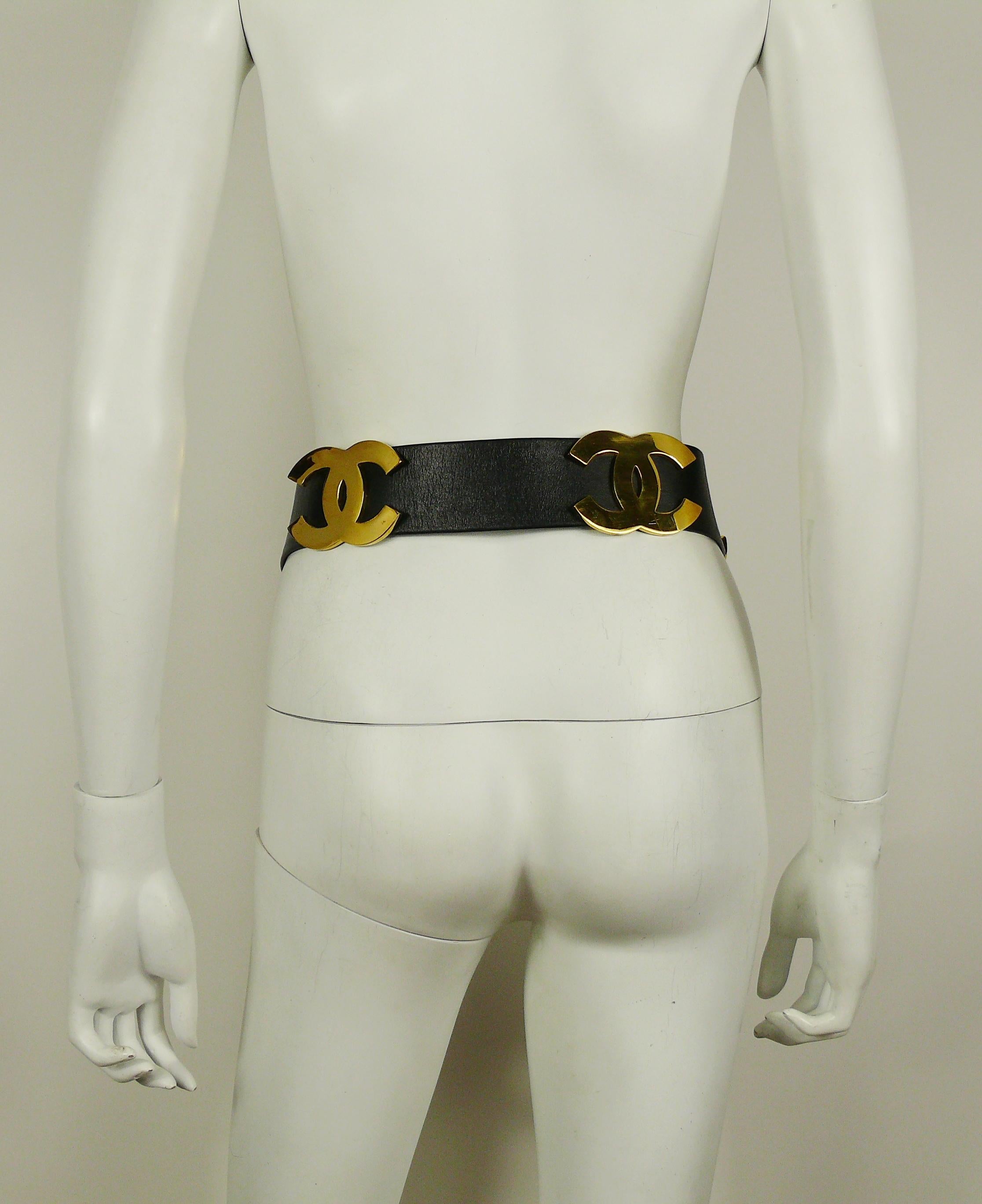 Chanel Vintage Iconic 1994 Black Leather Wide Belt with Large CC Logos 6