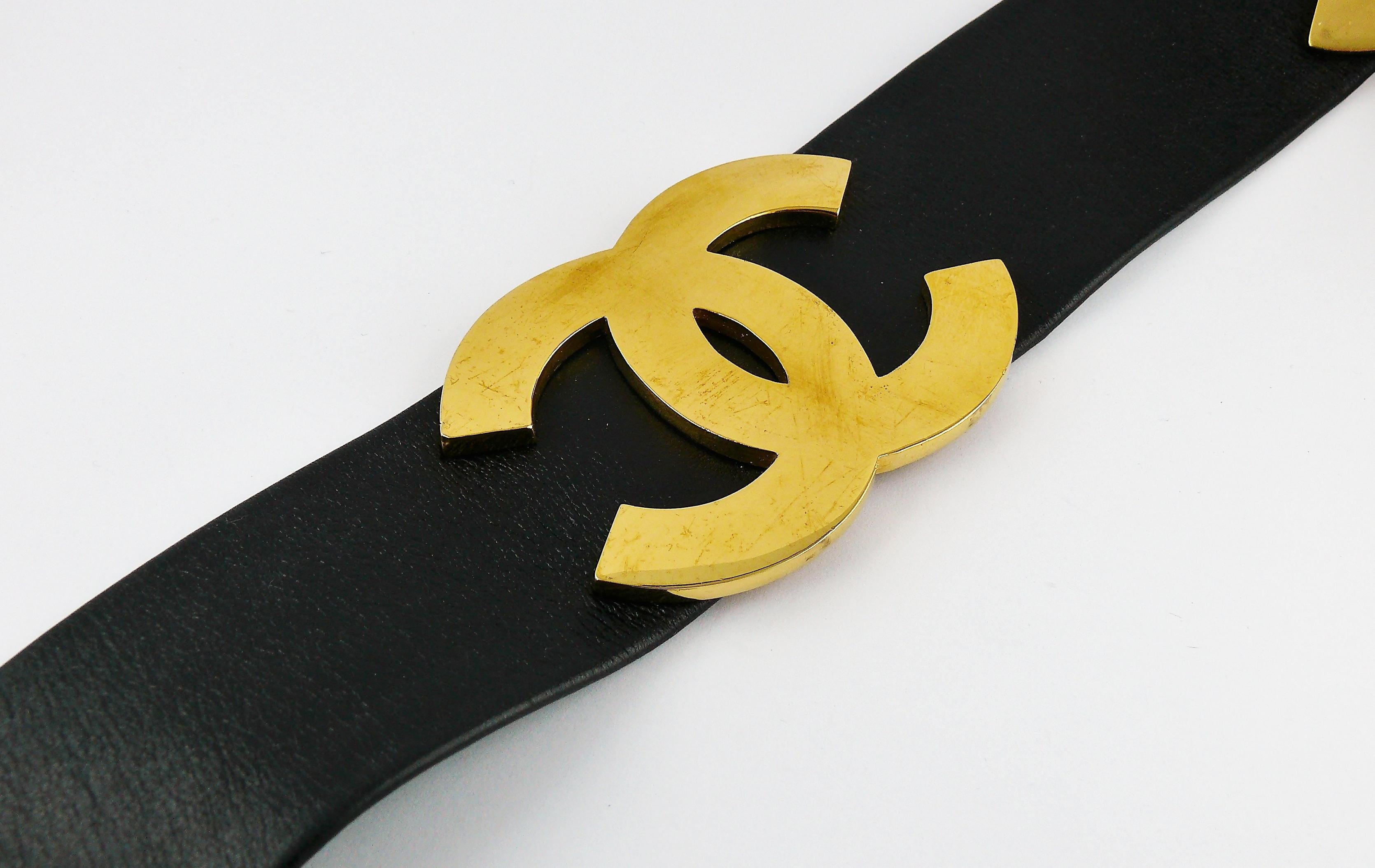 Chanel Vintage Iconic 1994 Black Leather Wide Belt with Large CC Logos 3