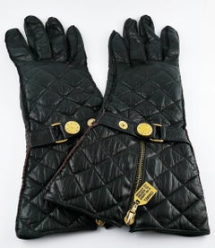 Chanel Vintage Iconic Black Quilted Kidskin Leather Rue Cambon Gloves Size 7 1/2