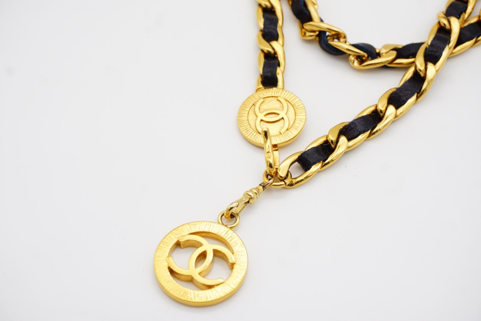 Chanel Vintage Iconic CC Logo Marineblauer Leder ineinander verschlungener Kette Gliederhalskette Gürtel im Angebot 8