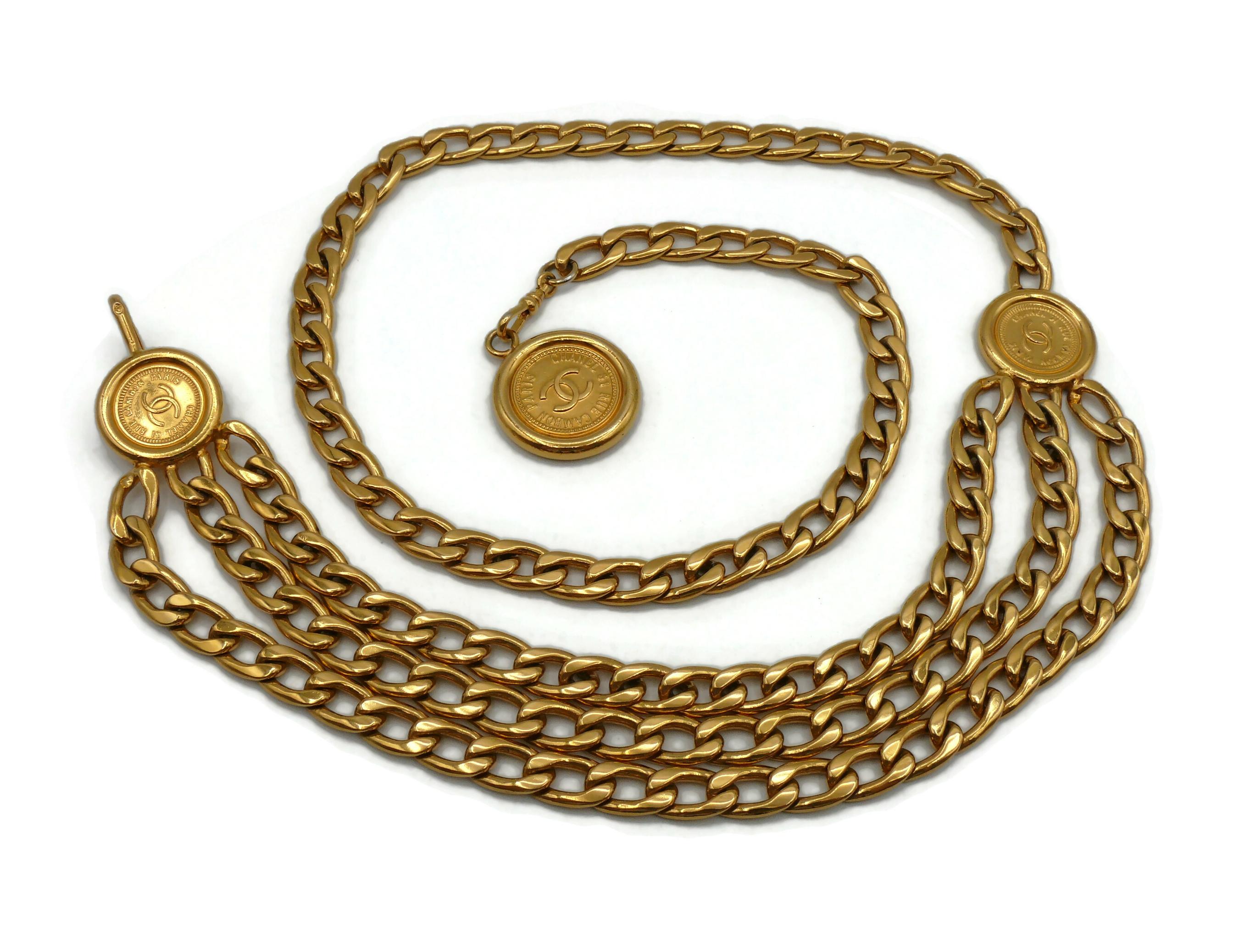 CHANEL Vintage Iconic Gold Tone Chain Belt with 31 Rue Cambon Paris Coins 9