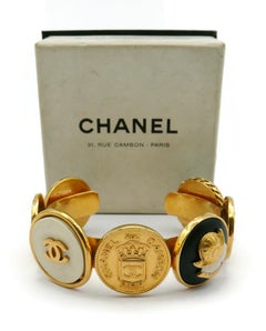 CHANEL Vintage Iconic Gold Tone Coins Bangle Bracelet