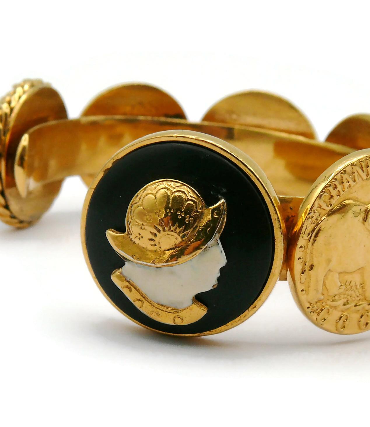 Women's CHANEL Vintage Iconic Gold Tone Coins Bangle Bracelet For Sale