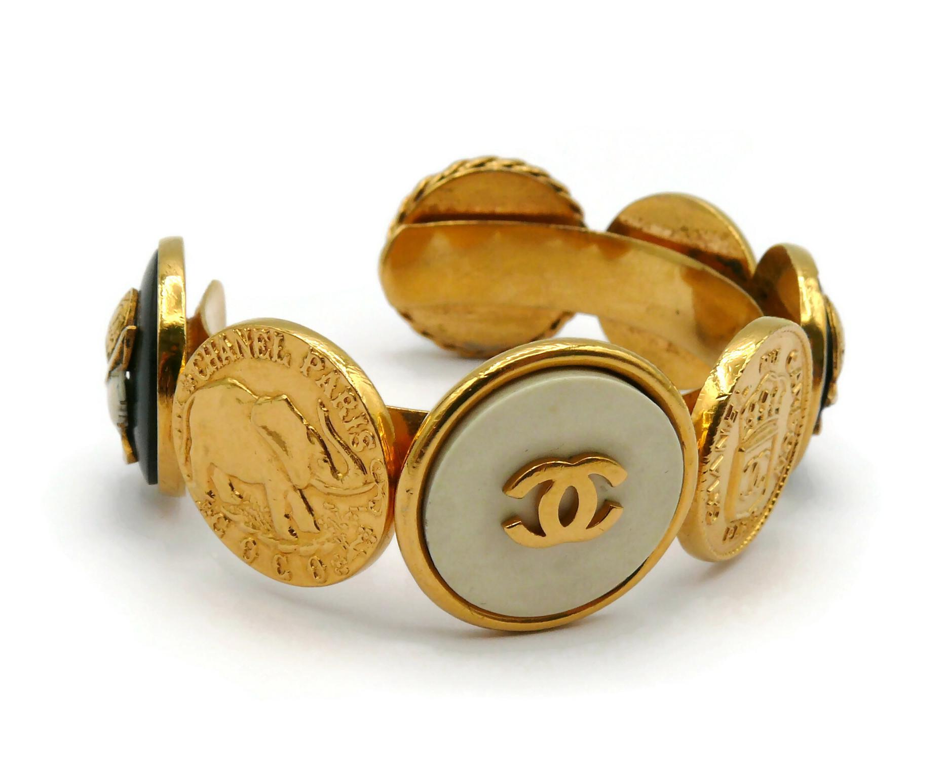Women's CHANEL Vintage Iconic Gold Tone Coins Bangle Bracelet For Sale