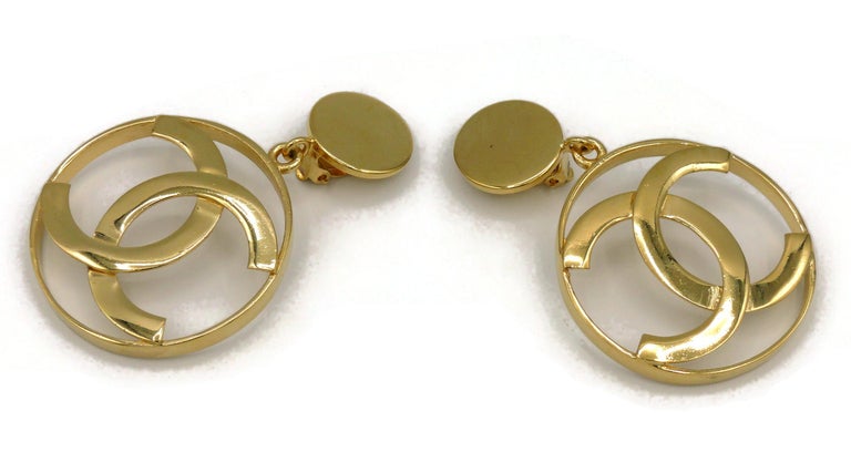 Chanel Vintage Iconic Gold Toned CC Logo Hoop Earrings