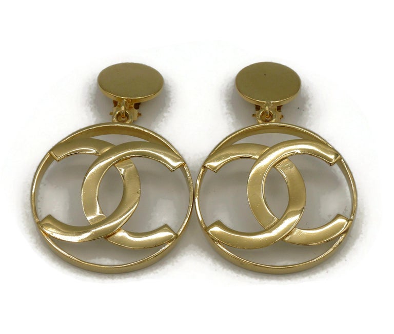 Chanel Vintage Iconic Gold Toned CC Logo Hoop Earrings