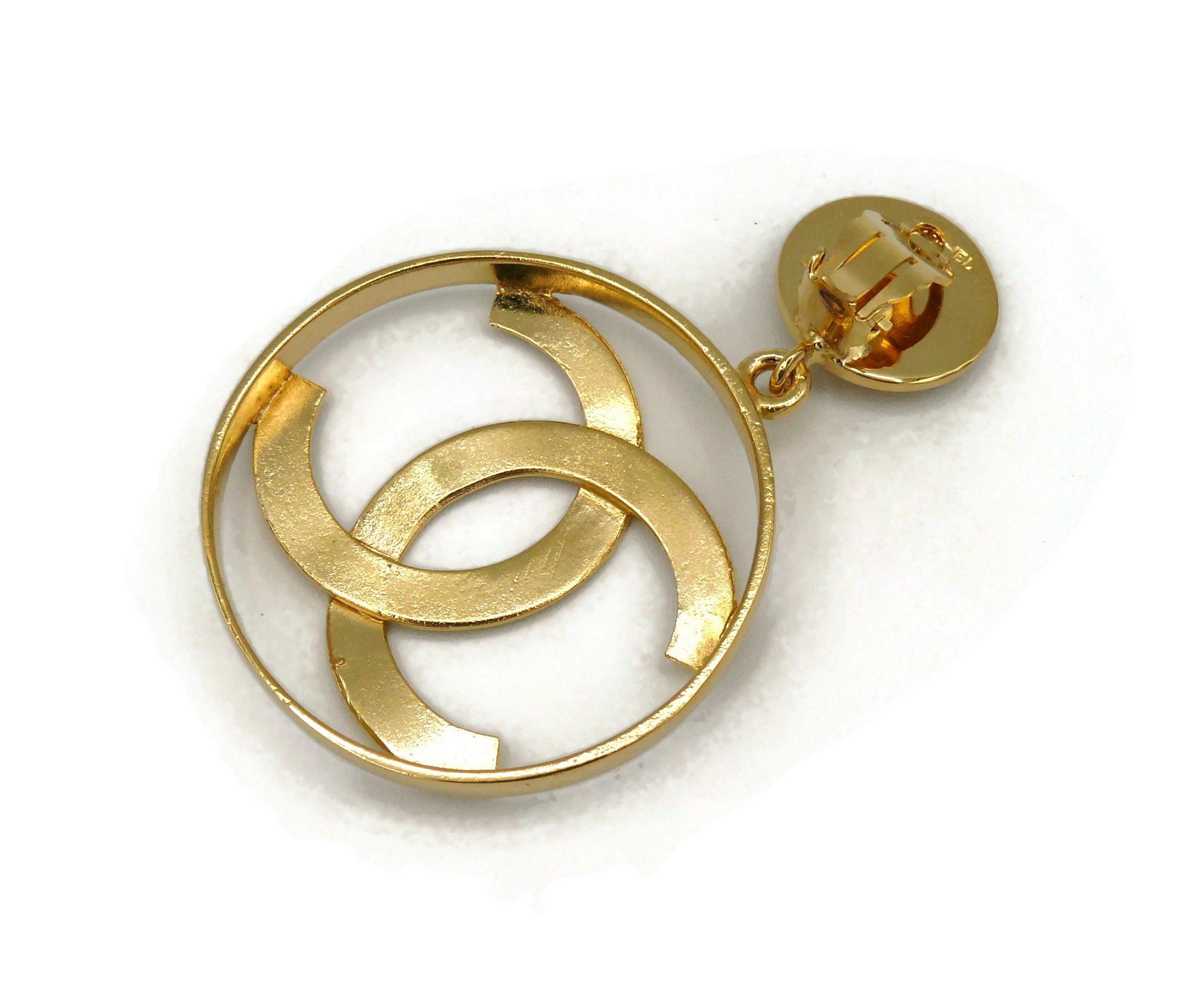 Chanel Vintage Iconic Gold Toned CC Logo Hoop Earrings  For Sale 2